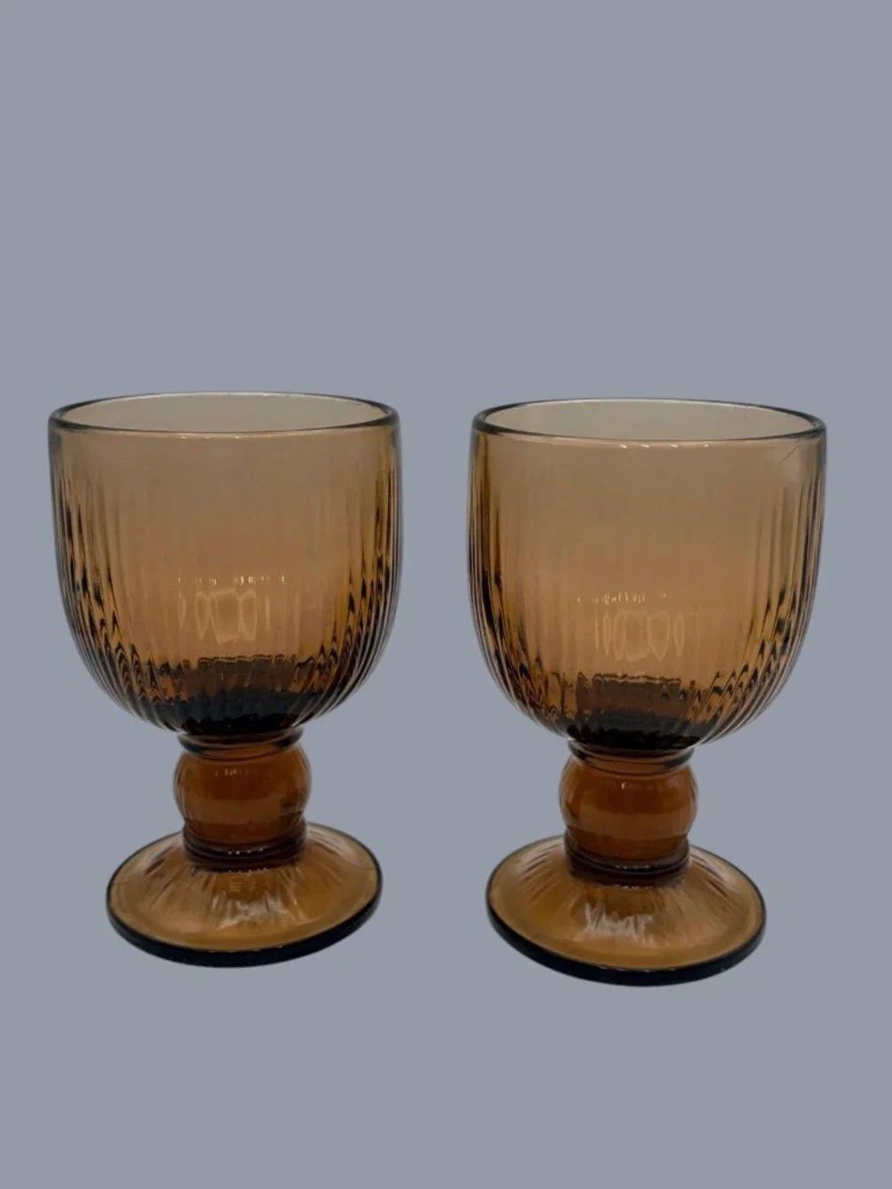 Pfaltzgraff Gourmet Heavy Brown Glass Stemmed Goblets VTG USA HTF Smoked Glass